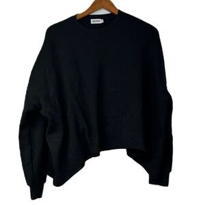 Monn woman’s xl black oversized cropped thermal drop sleeve casual classic cozy